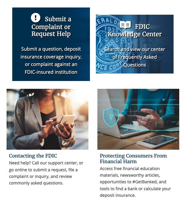 Screenshot of the FDIC Consumer Resource Center webpage