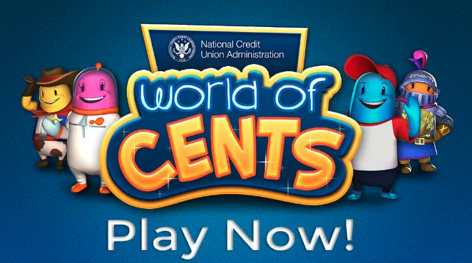World of Cents game promotional illustration featuring the characters and the game logo