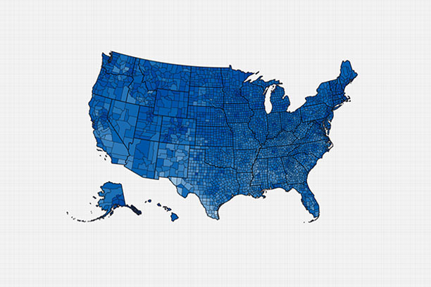 A blue gradient map of the United States.